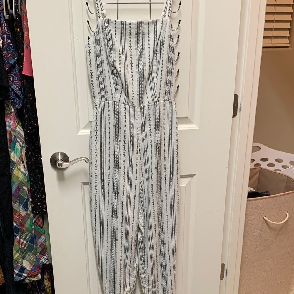 Old Navy Black and White Striped Jumpsuit